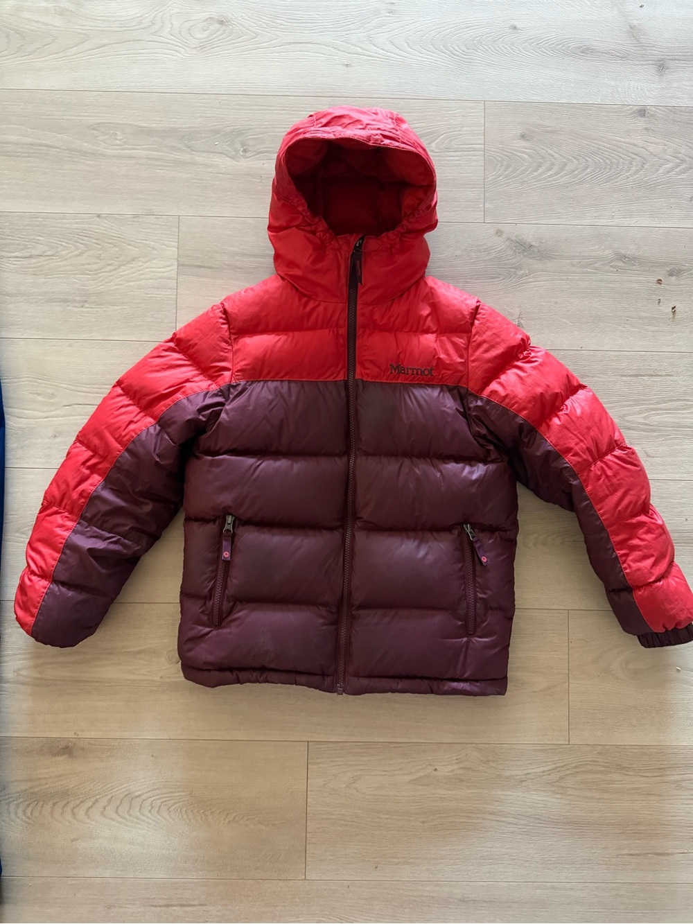 Marmot Kids Two-Tone Red & Burgundy Puffer Hooded Jacket